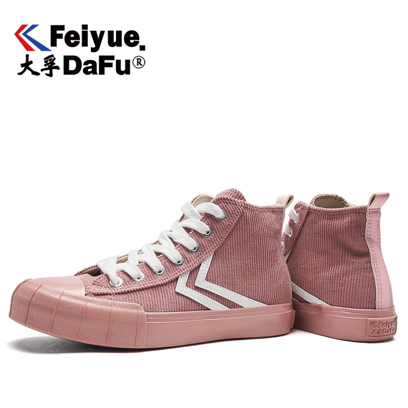 Feiyue/Высокая Повседневная обувь; коллекция 2160 года; Женская обувь в стиле ретро с эластичной стелькой на шнурках; модные вельветовые туфли; мужские осенние туфли на плоской подошве в уличном стиле