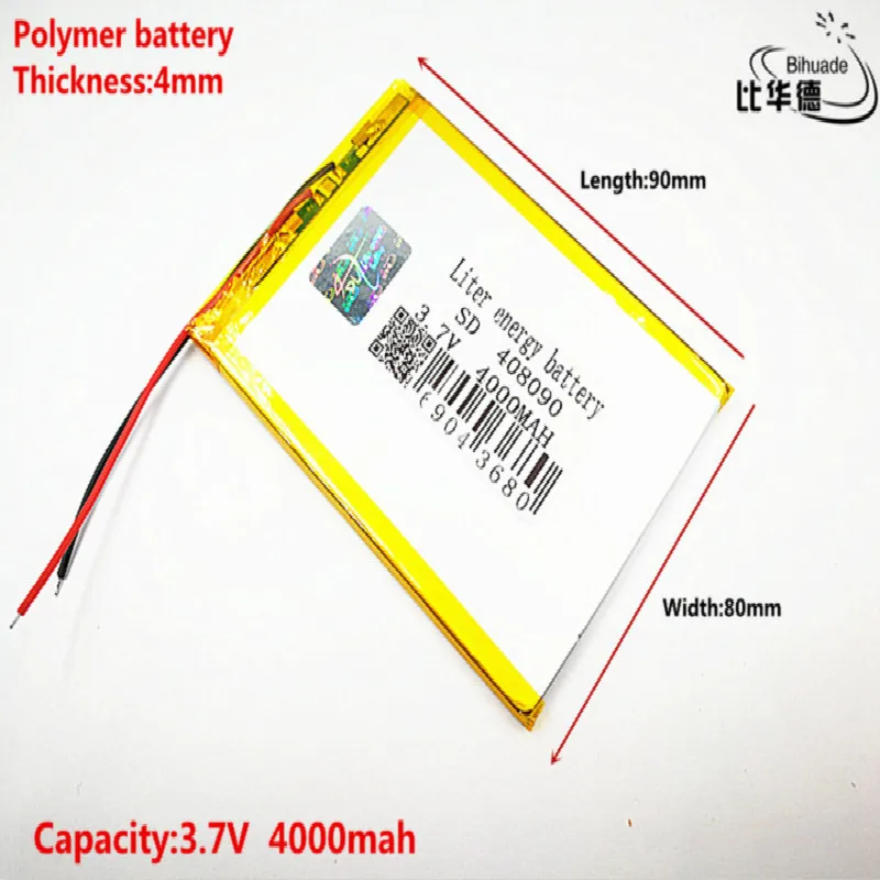 

Good Qulity 3.7V,4000mAH 408090 Polymer lithium ion / Li-ion battery for tablet pc BANK,GPS,mp3,mp4