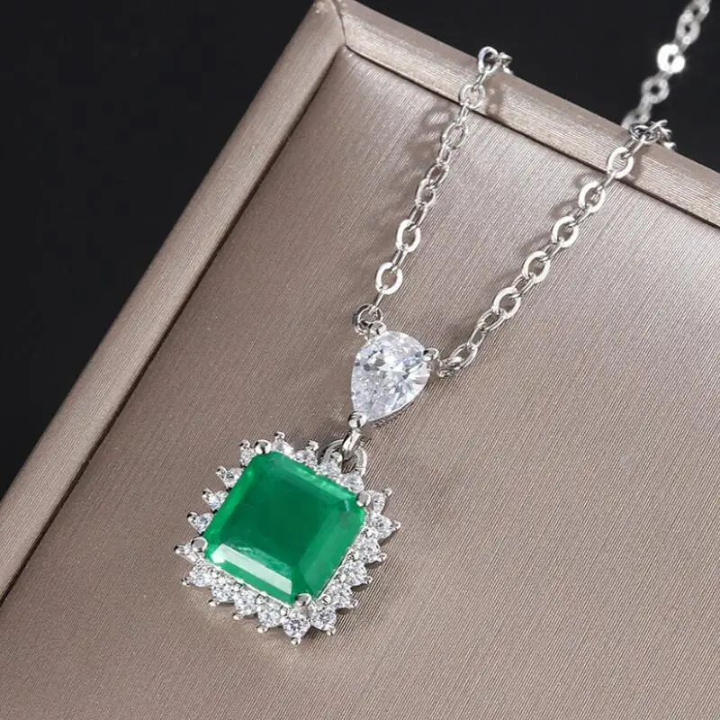 Женское элегантное ожерелье RUZZALLATI с квадратным изумрудом в лабораторном стиле