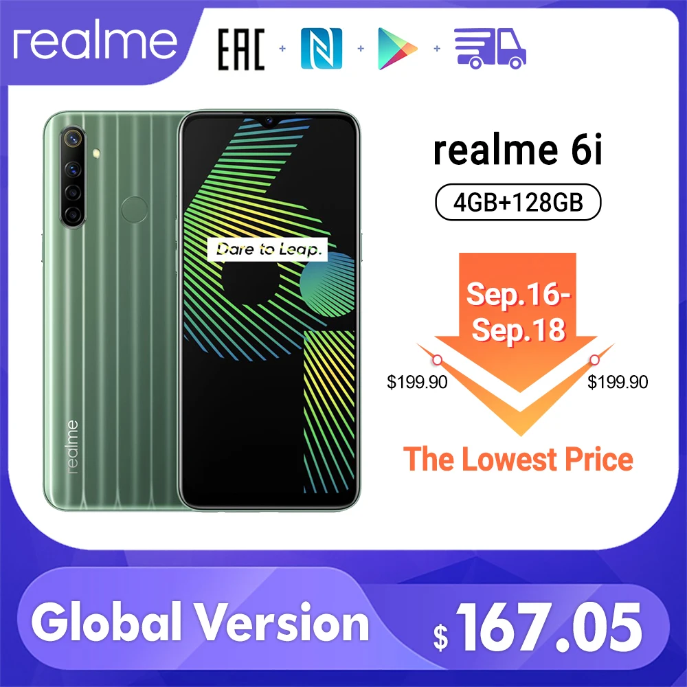 Realme 6i 6 i мобильный телефон Глобальная версия 4 Гб 128 ГБ ROM EU вилка MTK Helio G80 5000 мАч Dewdrop