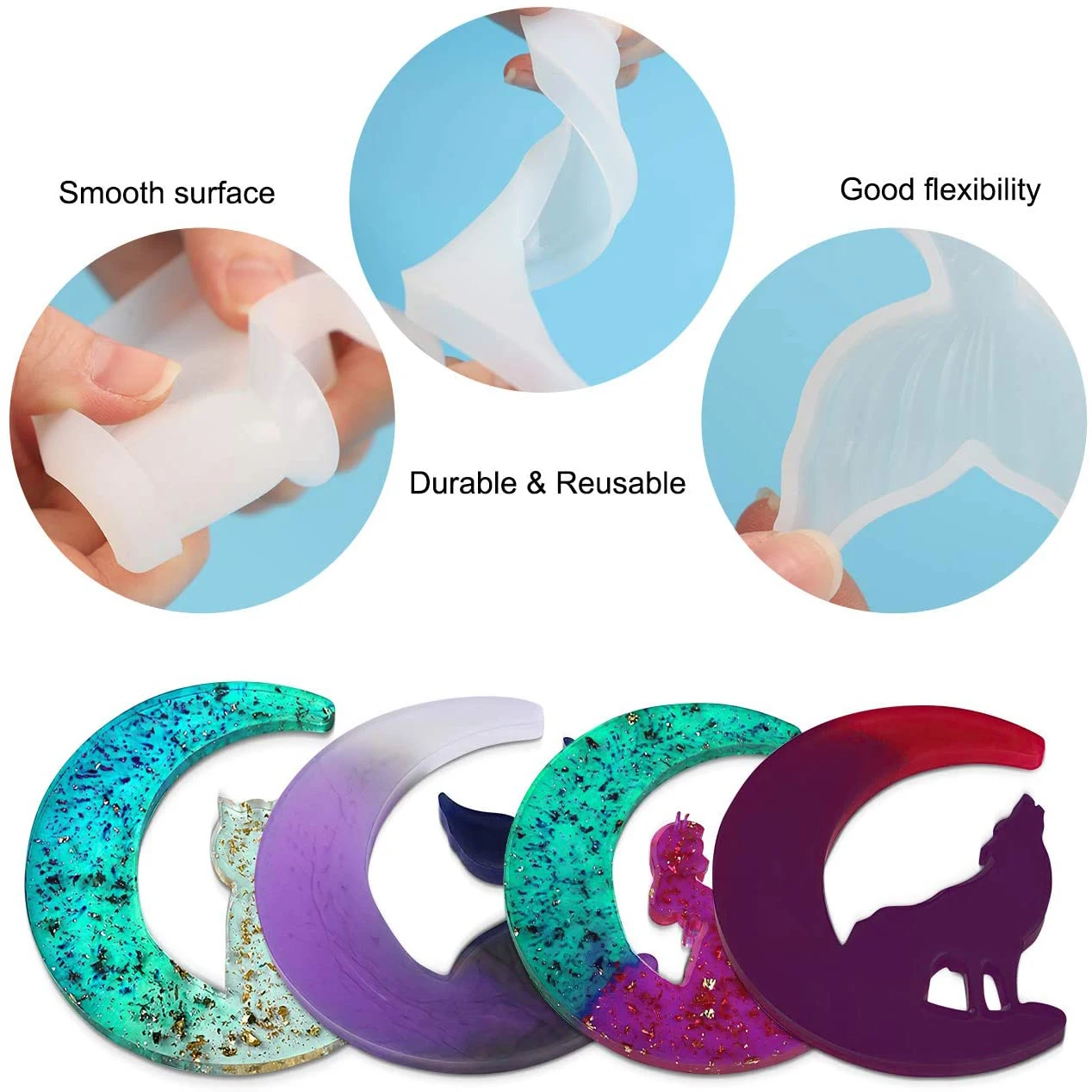 DIY Crescents Moon Resin Mold Creative Wolf Cat Girl Mermaid Tail Epoxy Silicone Molds For Ornaments Home Decoration | Украшения и