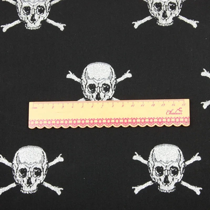 

100% Plain Cotton viaPhil Punk Cool Glitter Skull Cross Bone Skeleton Fabric Patchwork Cloth Dress Home Decor
