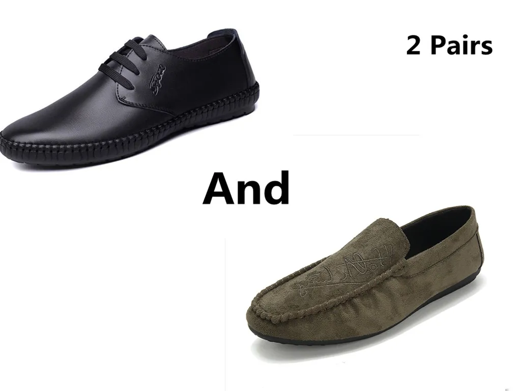 style 18 Большие размеры 39-44; мягкие удобные мужские лоферы для отдыха; парусиновая Классическая обувь на плоской подошве для вождения; лаконичные туфли без застежки в стиле ретро; 2 пары - Цвет: style 18