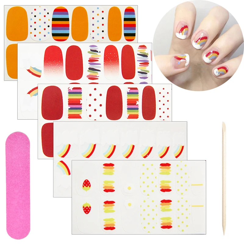 

5 листов Радужный Набор наклеек для ногтей самоклеящаяся Полный наклейки для ногтей полоски лака для ногтей Летняя Nail Art Наклейки с пилочка ...