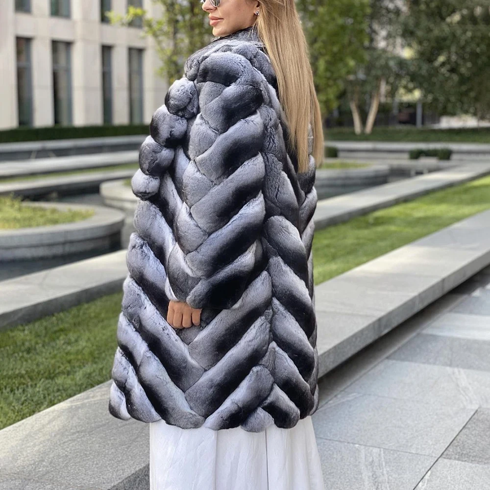 90cm Long Natural Full Pelt Rex Rabbit Fur Coats for Women 2022 Winter New Real Rex Rabbit Fur Coat Outwear Woman Natural Fur enlarge