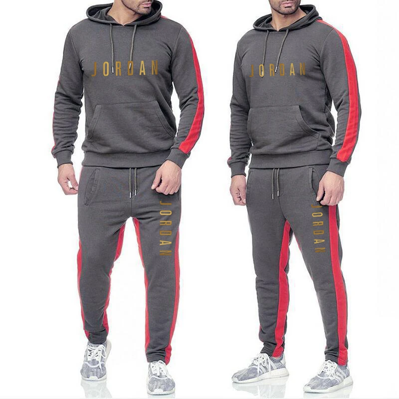 

Adult Tracksuit Men Autumn Winter Sets Contrasting colors Hoodie+Pants 2 Pieces Casual Tracksuit Male Sportswear Gym Sweat Suits