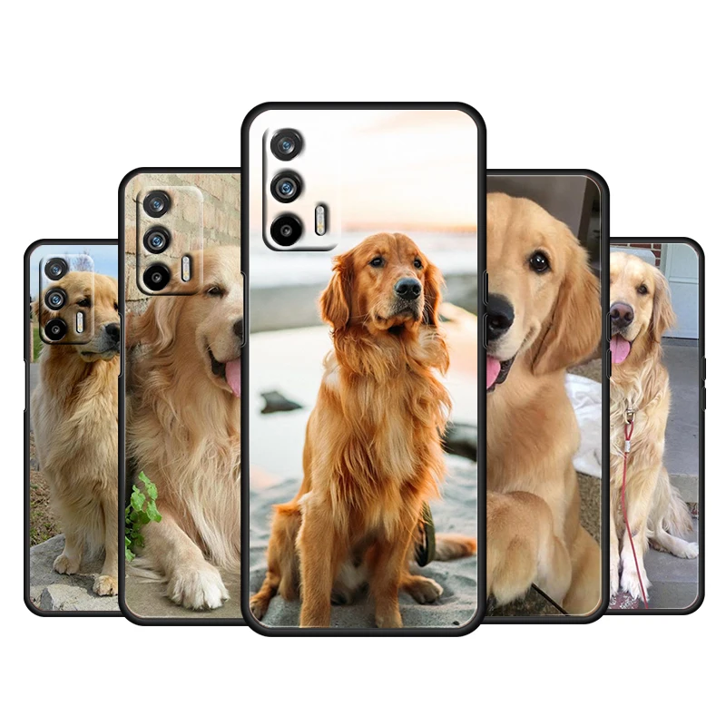 

Golden Retriever Dog Cute For OPPO Realme Q3 Q2 V15 V3 X50 X7 X3 X2 XT Pro Carnival Superzoom 5G Silicone Black Phone Case