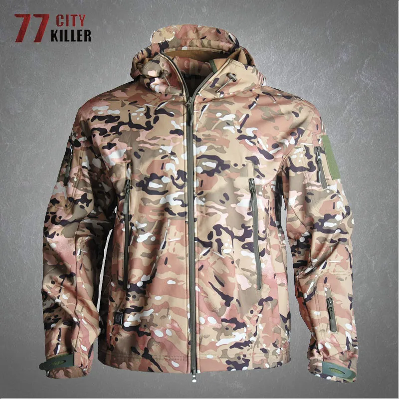 

Tactical Camouflage Jacket Men Windproof Warm Wearable Hooded Coats Male Field Combat Military Shark Skin Soft Shell Mens Jacket