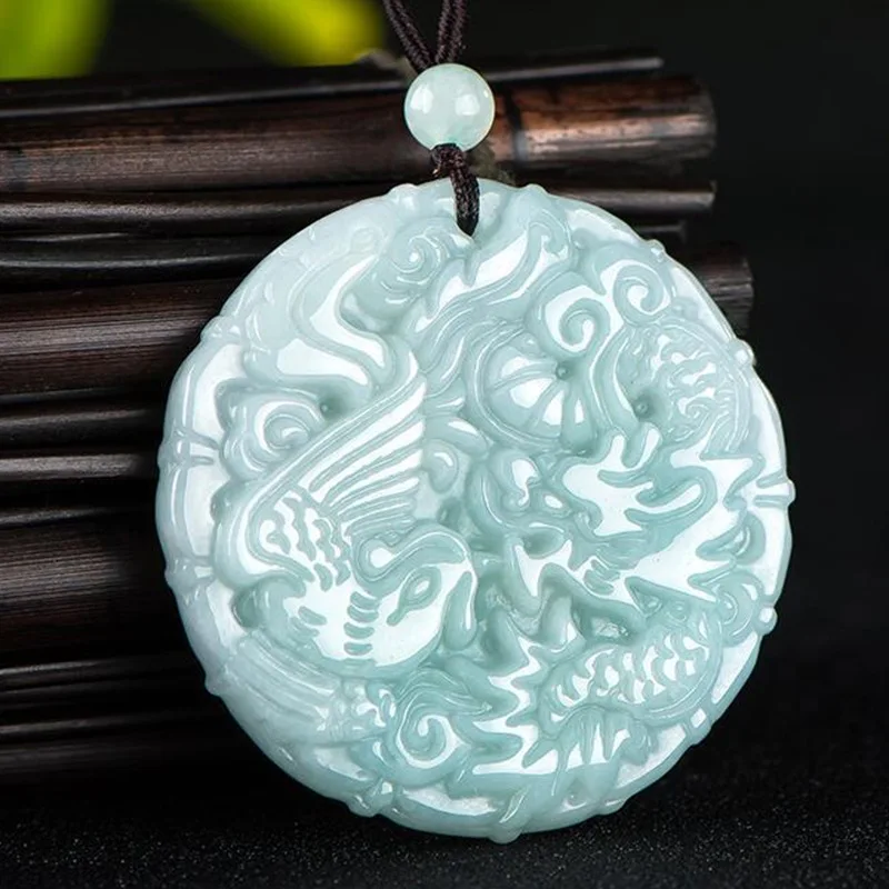 

Natural Dragon and Phoenix Pendant Charm Jewellery Women's Hand-Carved Necklace for Women Men Fashion Accessories