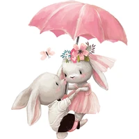 couple rabbit under umbrella wall sticker for kids room baby bedroom living room house decoration removable mural bunny stickers