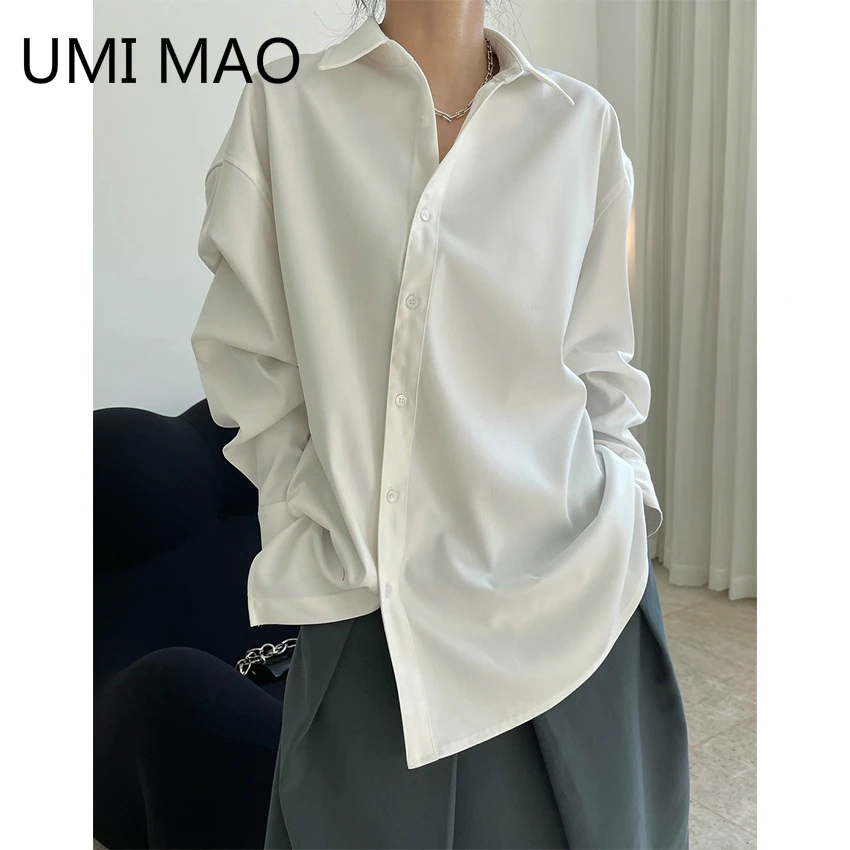 

UMI MAO Spring New Style Fashionable Simple Silhouette Oblique Placket Lapel Shirt Loose Slim Comfortable Casual Top Women