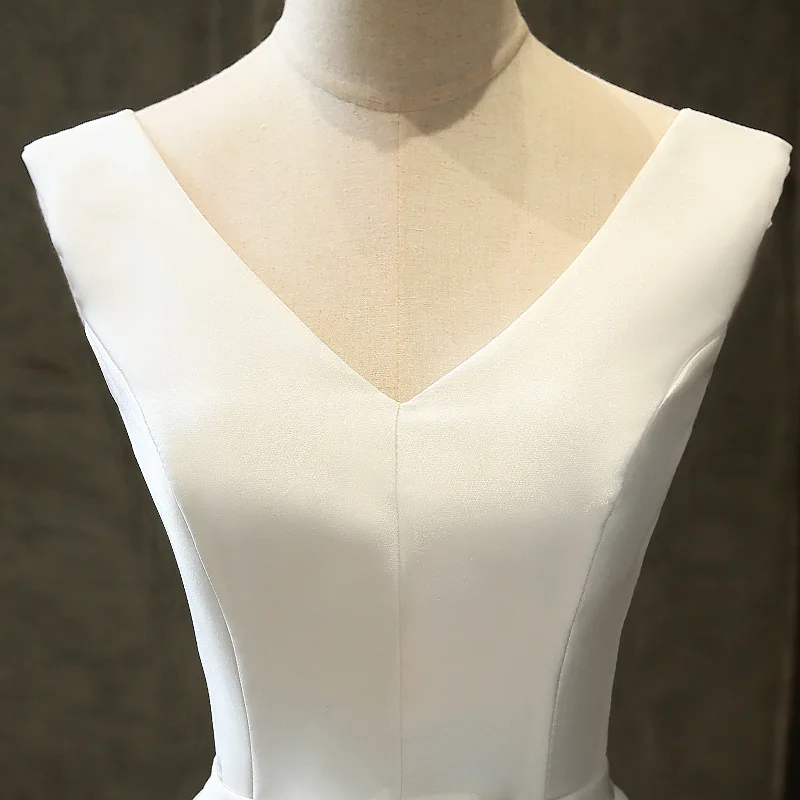 Vestidos de novia Короткие свадебные платья с v-образным вырезом для невесты, сексуальные атласные свадебные платья трапециевидной формы с открытой спиной длиной до середины икры, robe de mariee