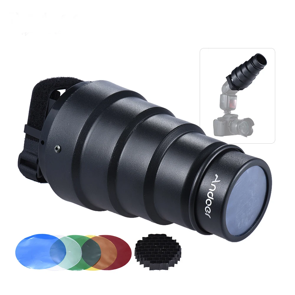 Andoer Conical Snoot Light Modifier w/50 градусов Сотовый цветной фильтр для Canon Nikon Neewer фотография