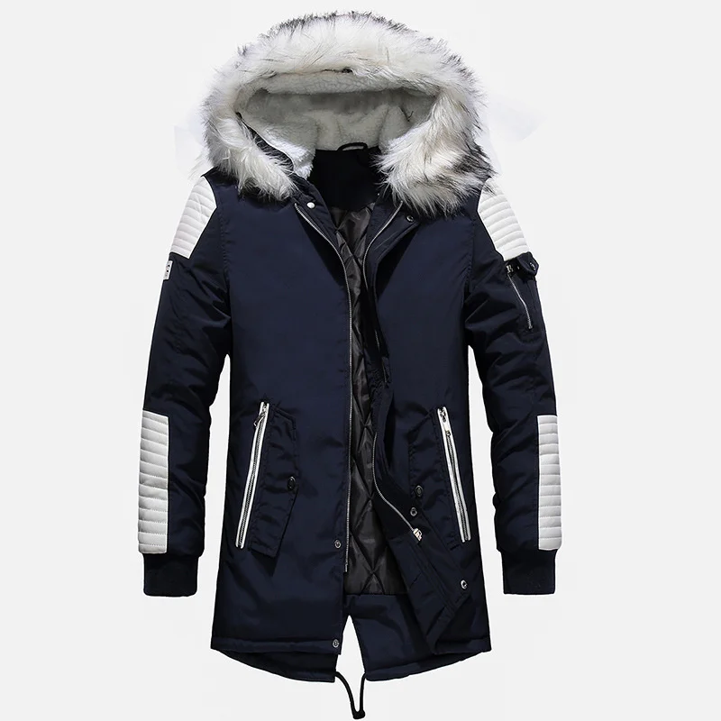 

2019 large wool collar men's long cotton coat thickened men's long coat