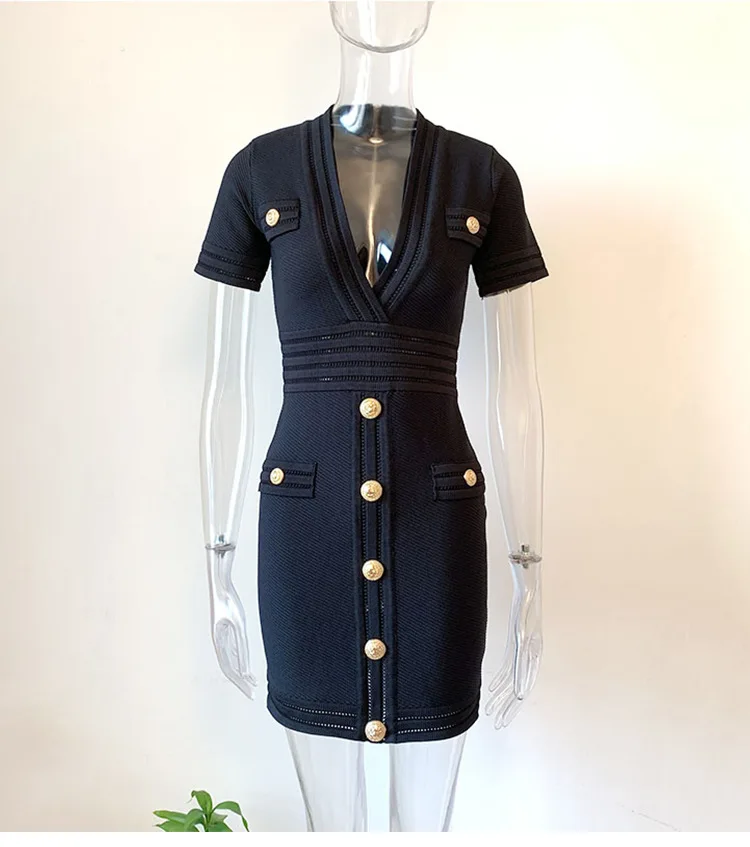 2020 короткое вязанное Прозрачное платье с заклепками и пуговицами коротким