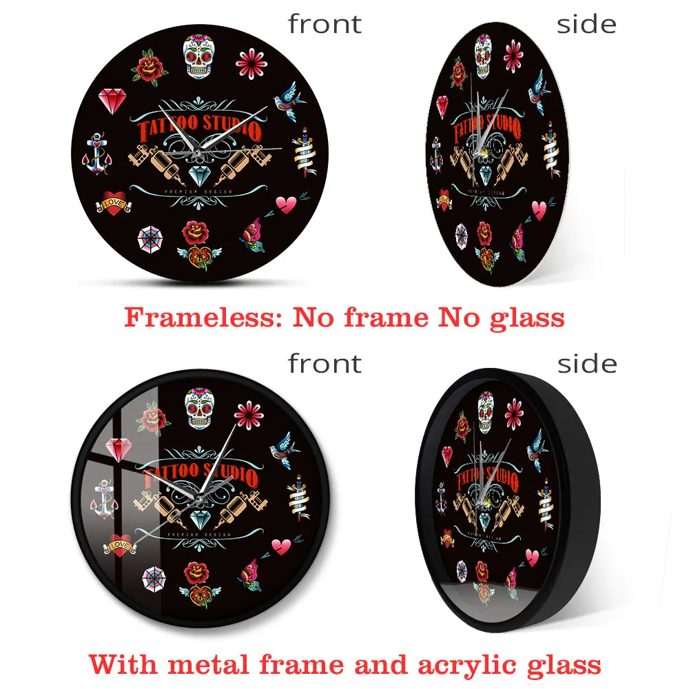 Тату студия Премиум Дизайн Черные современные настенные часы не тикают