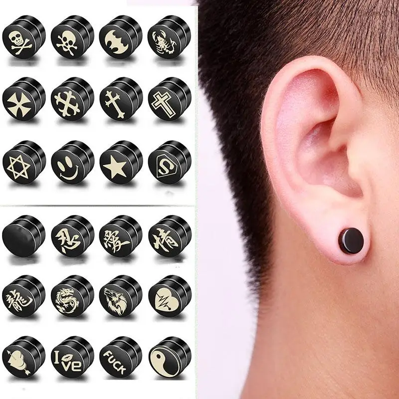 Магнитные одиночные серьги для мужчин и женщин Двухсторонние гвоздики черные