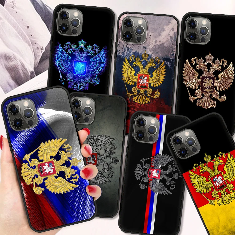 

Russia Coat Of Arms Eagle Flag Shockproof Case For iPhone 13 12 11 Pro Max 8 7 Plus Fundas Cover For iPhone X XS Max XR Shell