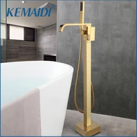 kemaidi gold plated bathtub shower faucet sets floor mounted solid brass floor stand free standing tub filler shower faucets