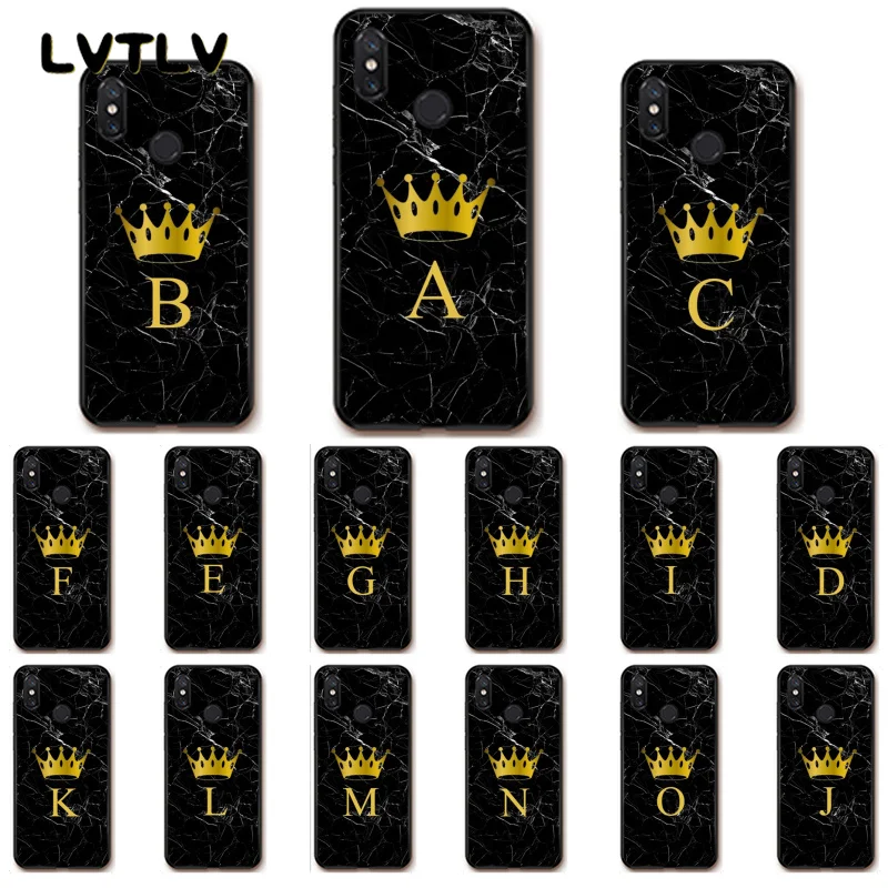 LVTLV DIY инициалы имя письмо монограмма черный мрамор Корона чехол для телефона huawei