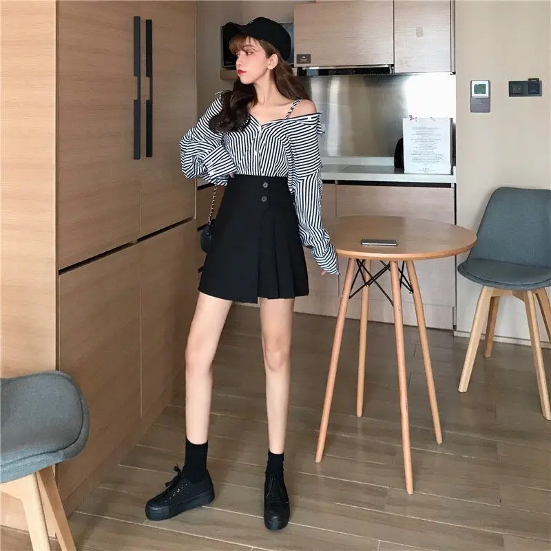 

fashion korean A-Line short skirt women spring summer high waist slim black plus size 4XL pleated Petticoat mini wrap skirts