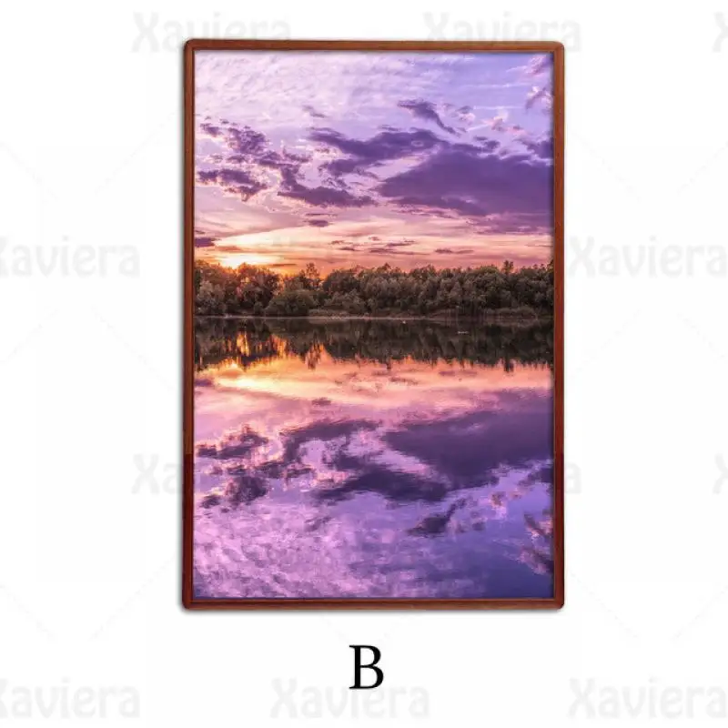 

Romantic Painting Afterglow Sunset Poster Purple Lake Landscape Painting Wall Art Canvas Printing Living Room Decoration