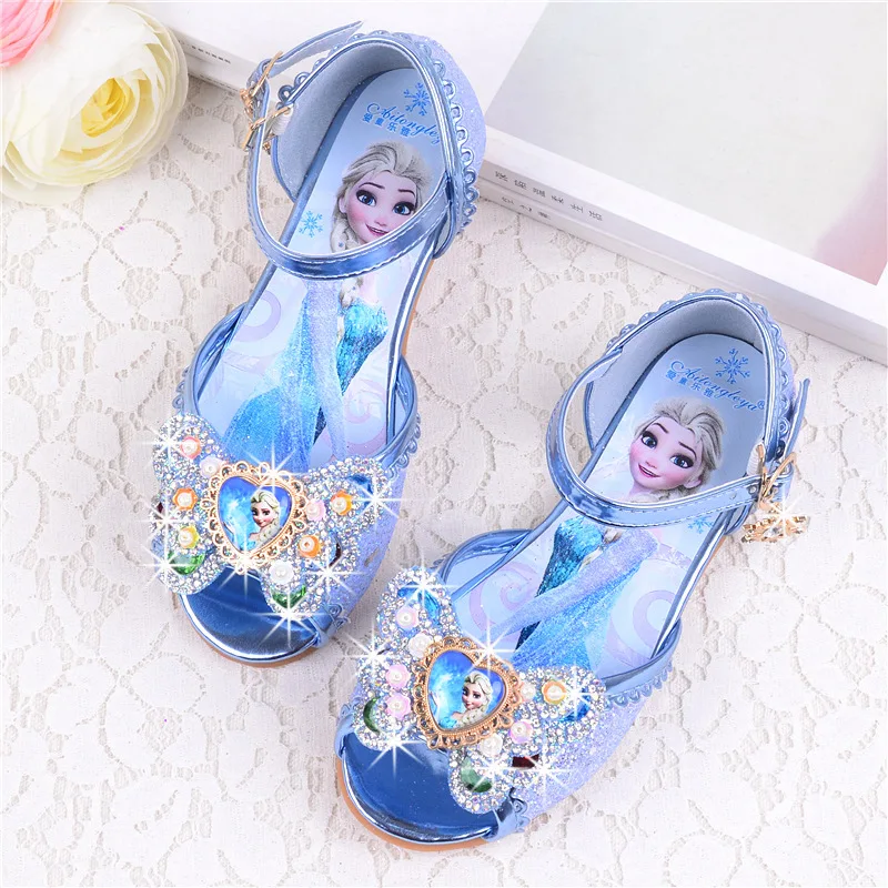 

Disney girl princess shoes soft bottom crystal shoes girl flat bottom elsa sandals little girl bowknot frozen shoes