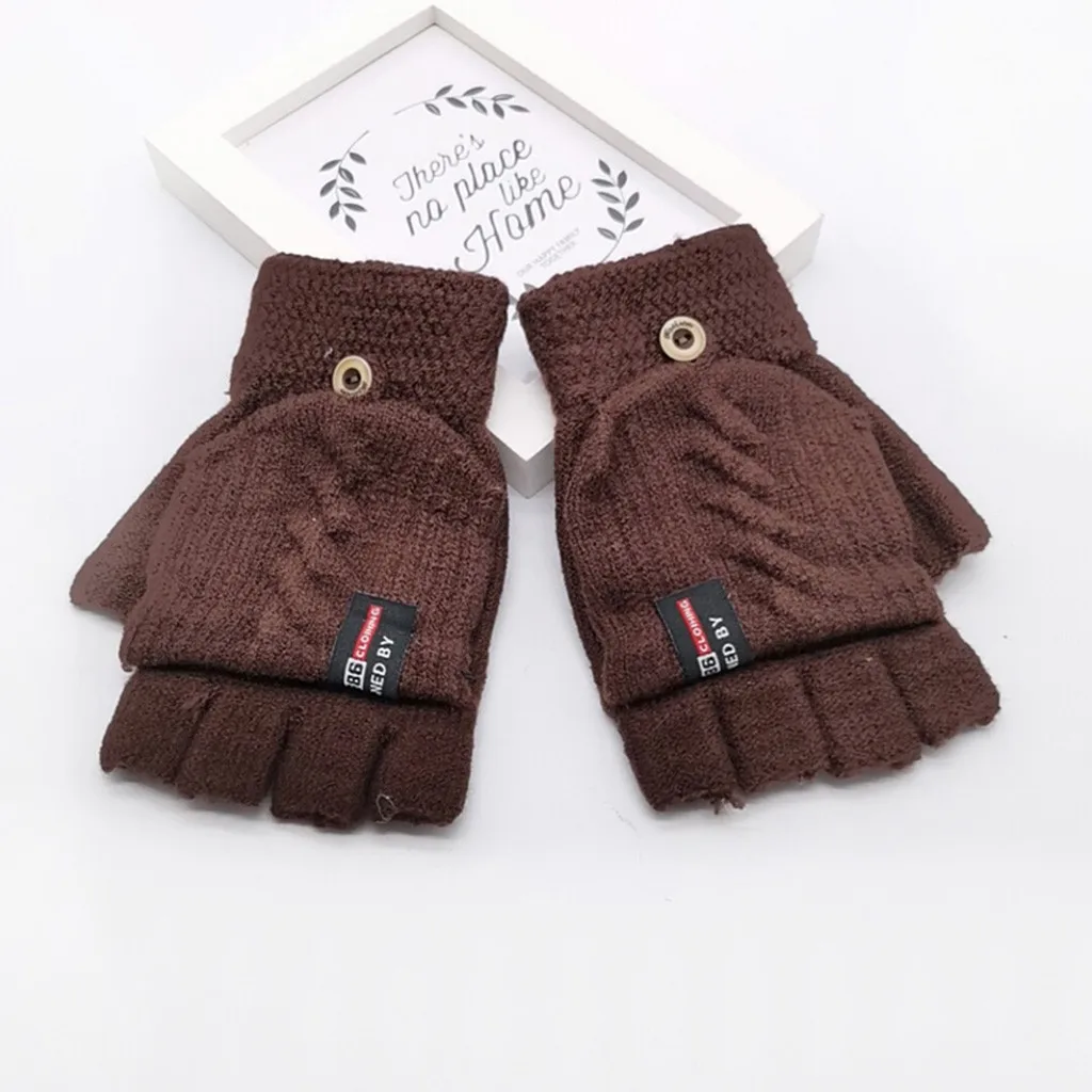 New Design Children Kids Winter Gloves Warm Solid Knitted Convertible Flip Top Fingerless Mittens Unisex Christmas Gift | Детская одежда