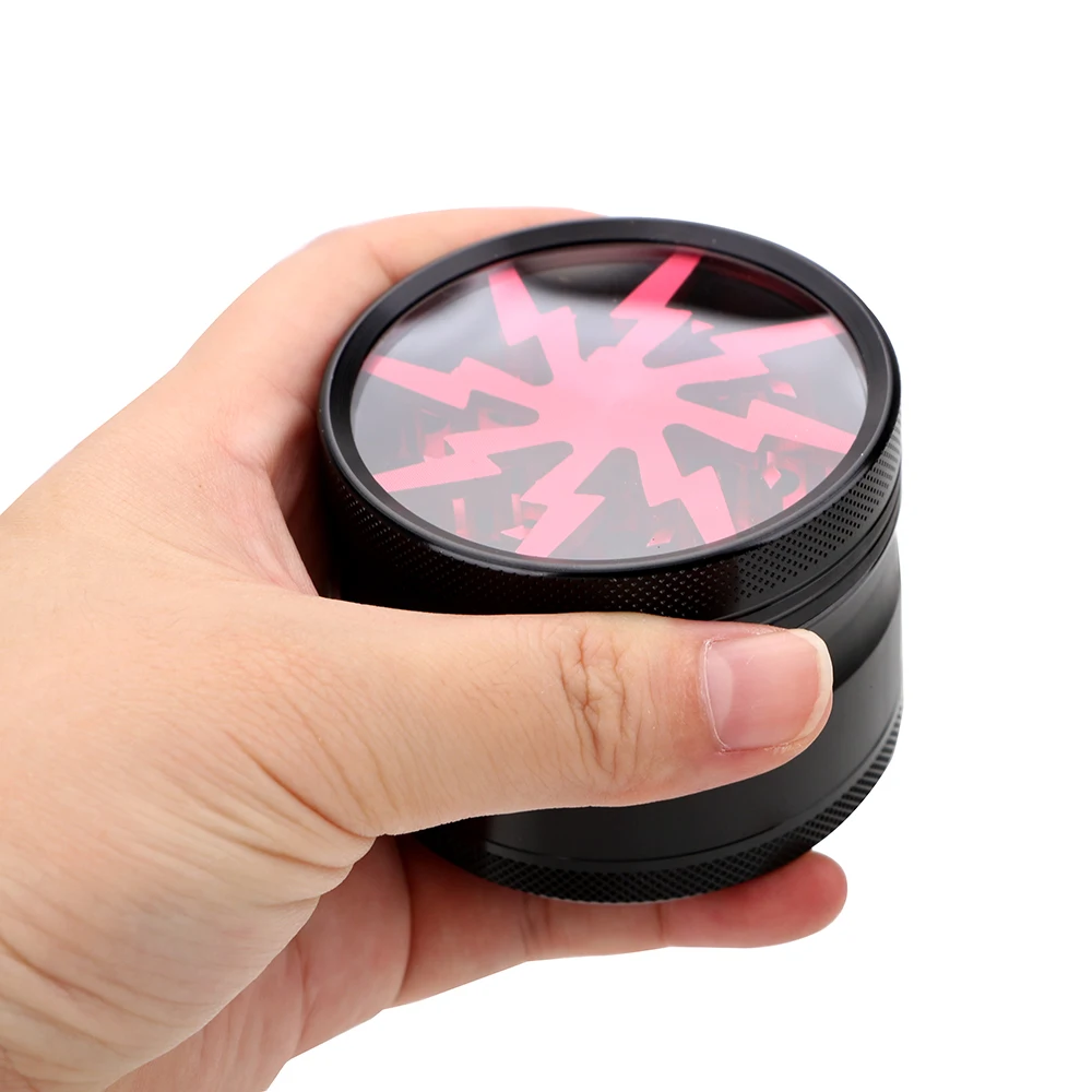 

Aluminum Alloy Smoking Herb Cutter Spice Weed Cutter Latest Lightning-Shaped Transparent 63MM 4-layer Tobacco Grinder