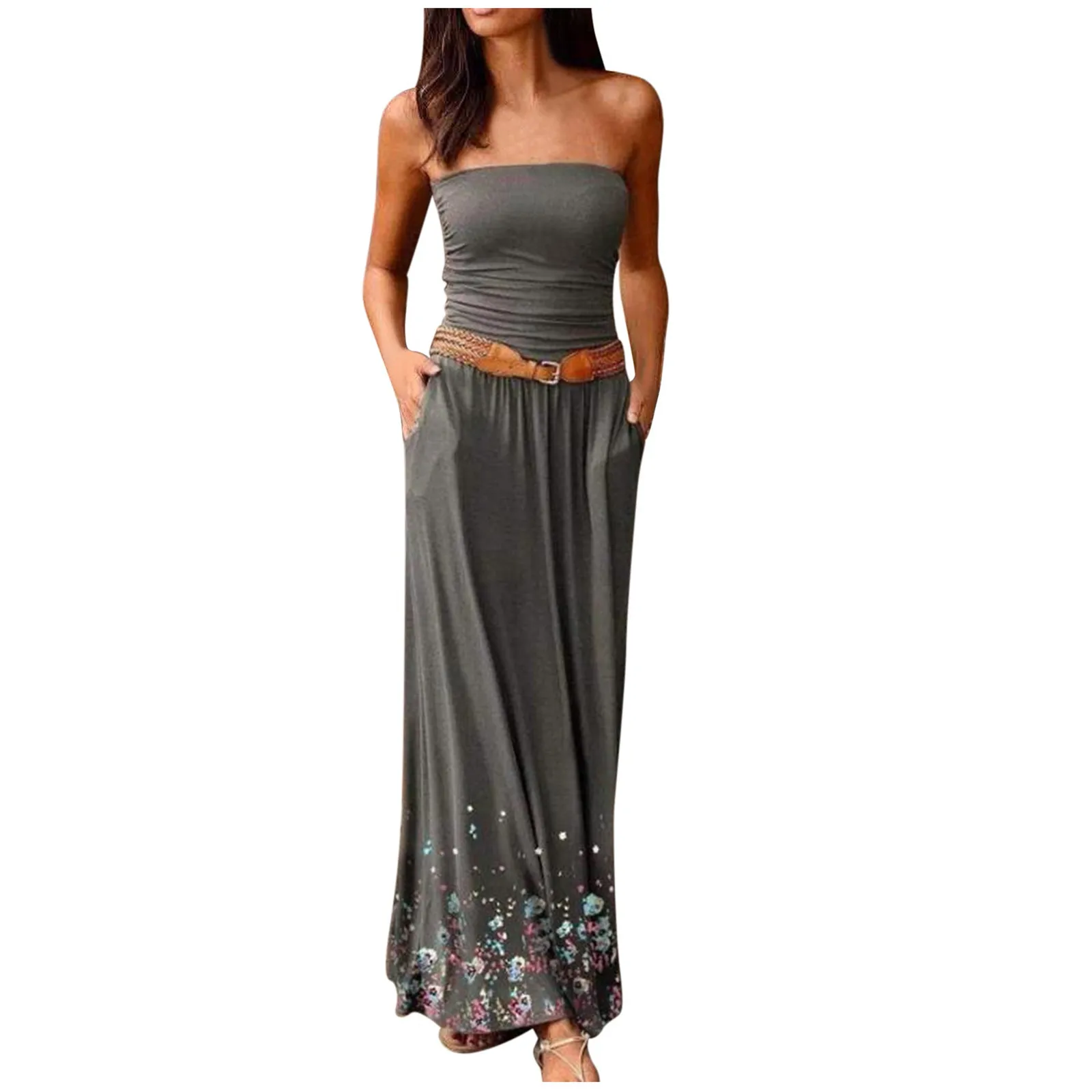 

Summer Dress Women's Casual Loose Sleeveless Printed Breast Wrap Floor-Length A-line Dress 2021 robe femme