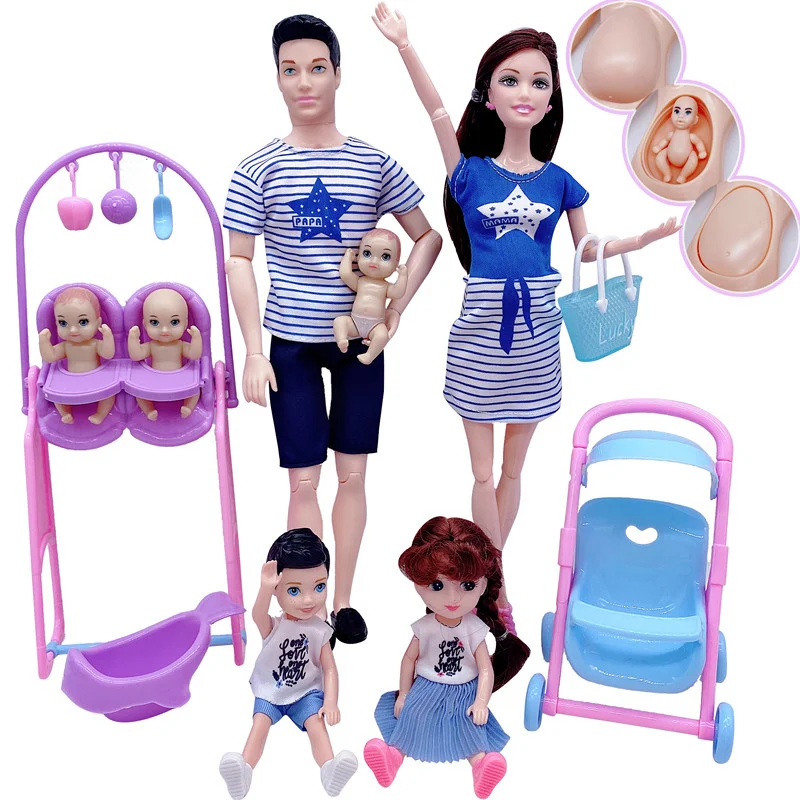 

5-person Family Couple Combination=11.5"/30CM Pregnant Barbies Doll Baby Stroller Children's Toy Girl Best Gift