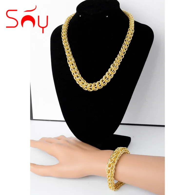 

Sunny Jewelry New Copper Chains Sets Wide Necklace Bracelet Link Chain Gold Plated for Women Man Punk Casual Hip Hop Gift