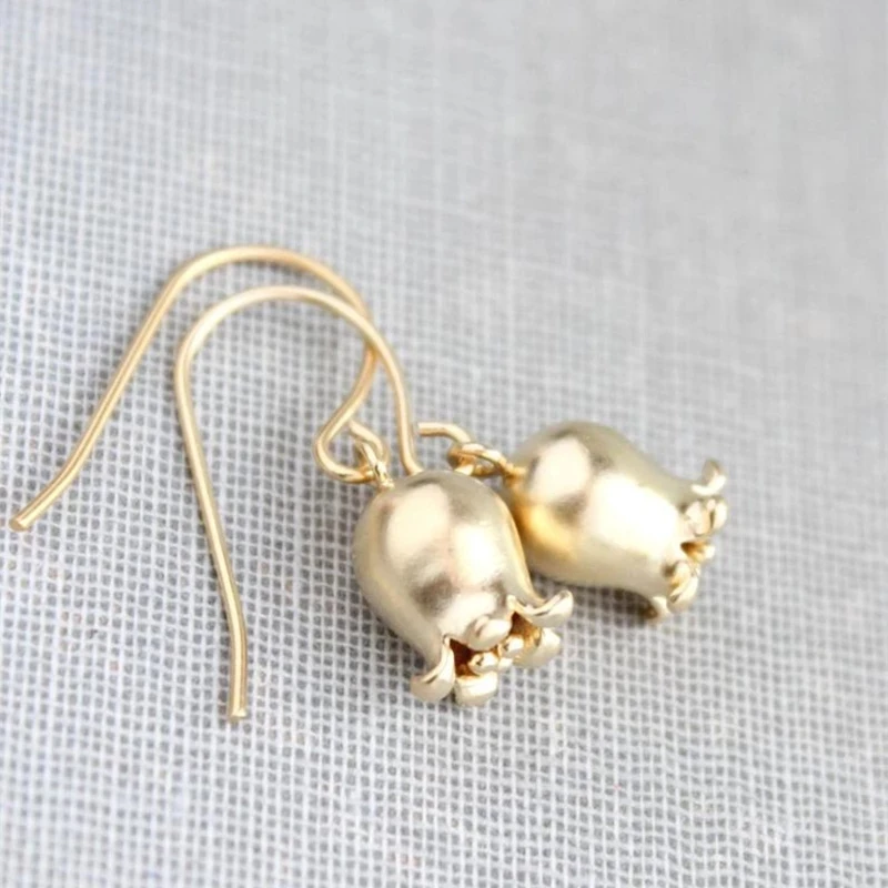 

Elegant Lily Of The Valley Lily Earrings Matte Golden Bells Tulip Earrings Women's Drop Earrings Fashion Jewelry