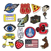 cartoon sticker strawberry mr bean iron on patches embroidery football rocket small patch for clothing accessories badge