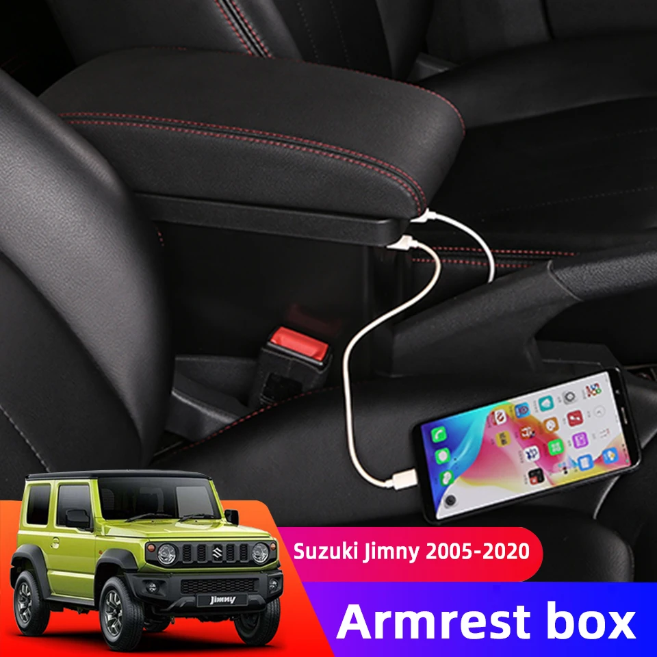 

Car Armrest Storage Box For Suzuki Jimny 2005-2020 Center Console Arm Rest Protection Mat Leather Cover Pad USB Accessories