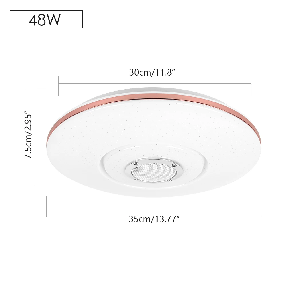 

48W LED Music Ceiling Light 2800-6000K Bluetooth Speaker for Kids Room Bedroom 13.8inch Color Changing Light with Remote Control