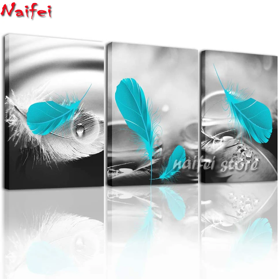 

Набор для алмазной вышивки 5d «сделай сам», полная мозаика с перьями, квадратная картина из черных и белых синих бусин