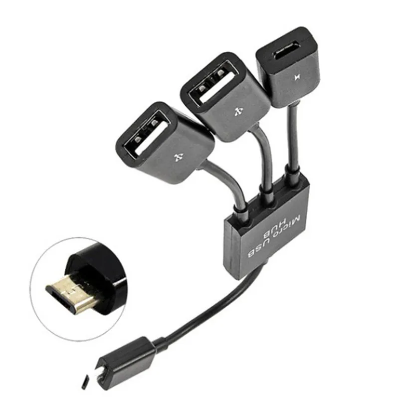 

3 in 1 Micro USB Host OTG Charge Hub Cord Adapter Splitter for Android Smartphones Tablet Black Cable 20cm