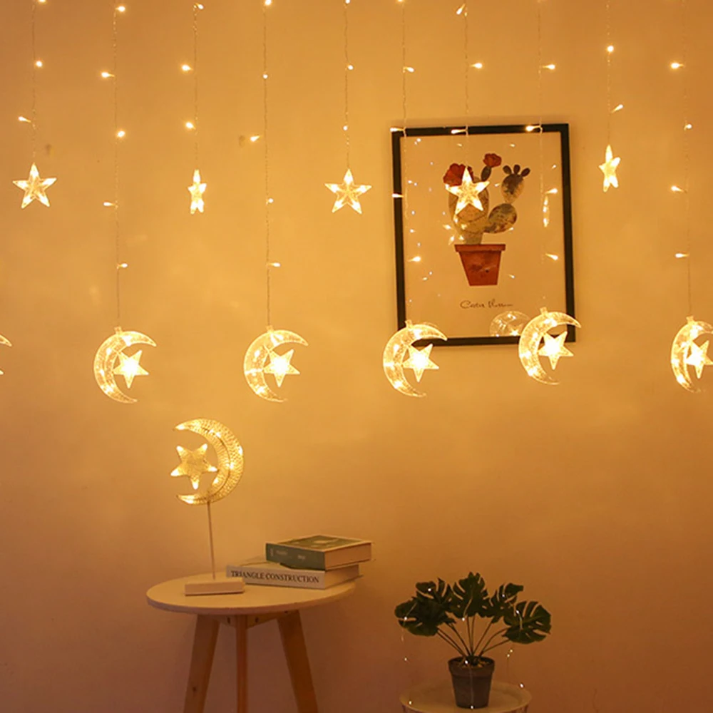 СВЕТОДИОДНАЯ Гирлянда в виде луны и звезд Рождественское украшение праздничное