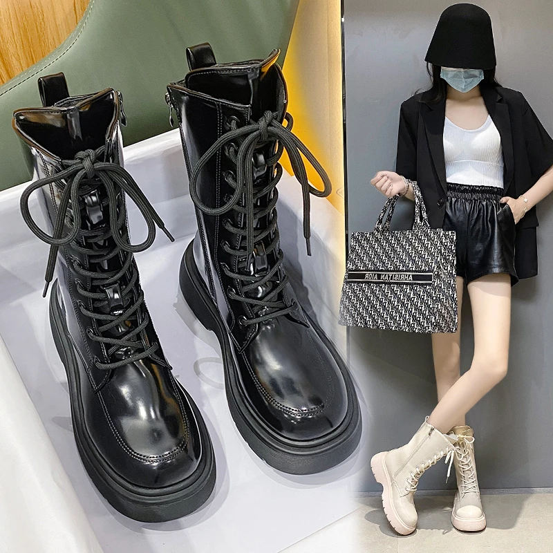 Women's Ankle Boots 2022 Autumn and Winter Latest Thick Heel Boots Women's Leather Comfortable Round Toe Platform Boots