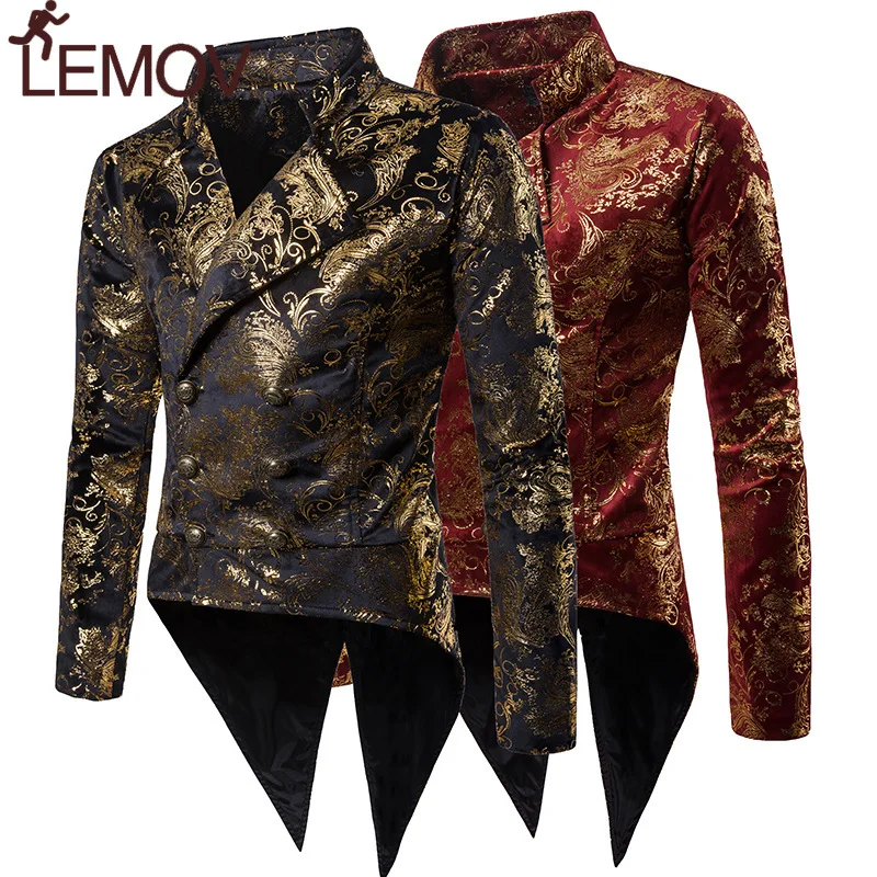 Мужская красная куртка с золотым позолотой 2018 Новое двубортное платье-пиджак