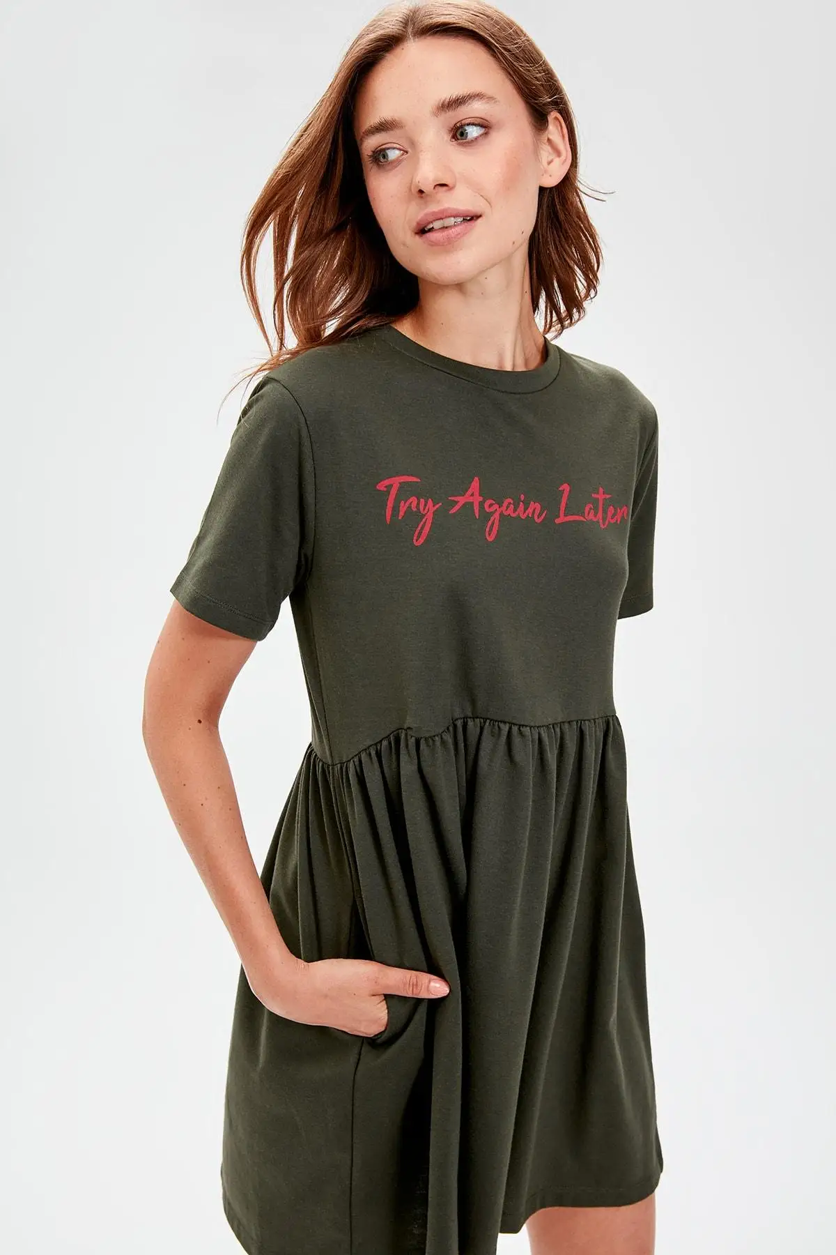 Trendyol Haki трикотажное платье с принтом TWOAW20EL0496|Женские платья| |