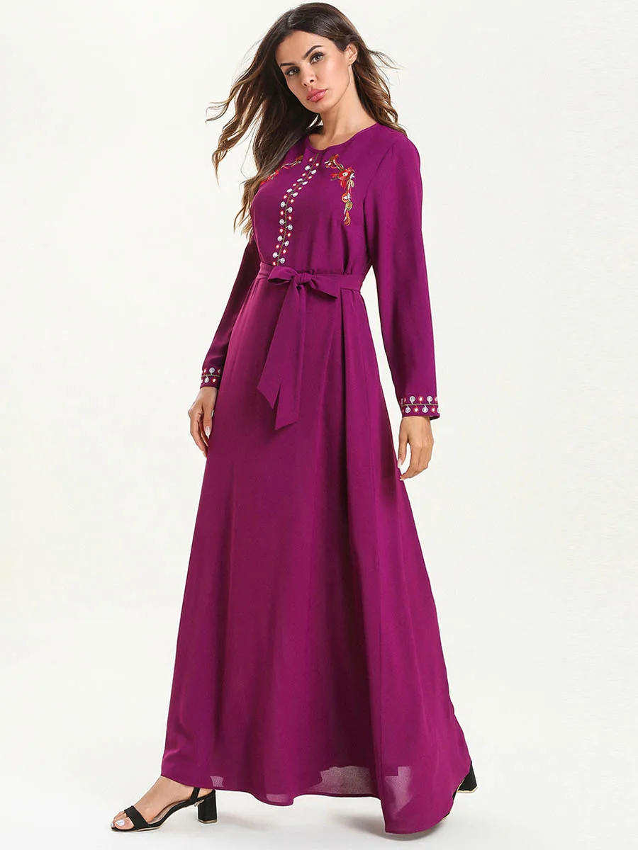 Модное женское Платье макси с вышивкой вельветовое повседневное теплое платье