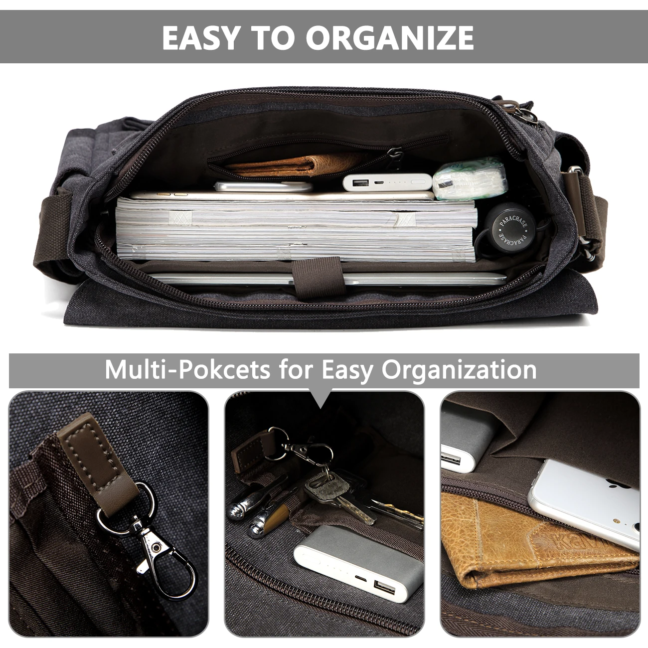 VASCHY  Messenger Bag for Men Vintage Water Resistant Waxed Canvas 17 inch Laptop Briefcase Padded Shoulder Bag for Men Women