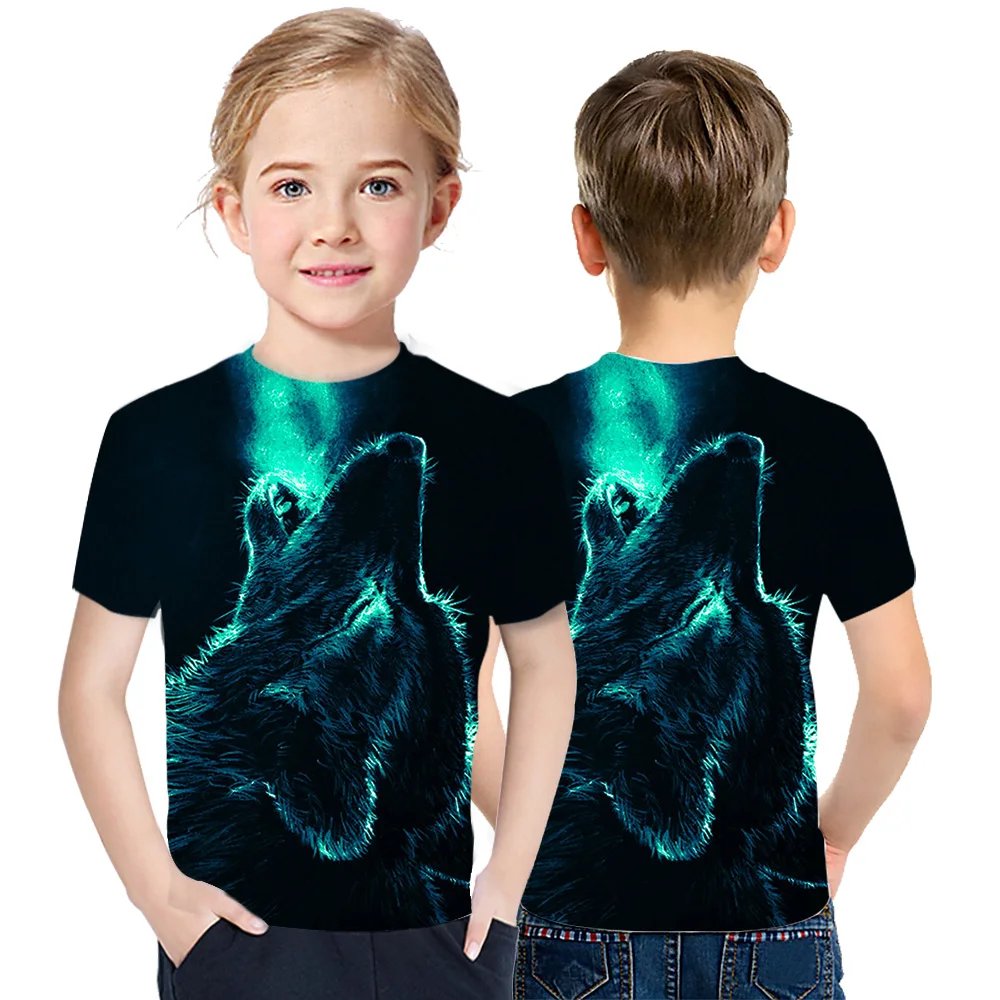 

2021 Summer Loose And Comfortable Children's Short Sleeve Wolf 3D Printed T-Shirt Boys Girls Middle East Hot Short Sleeve Top