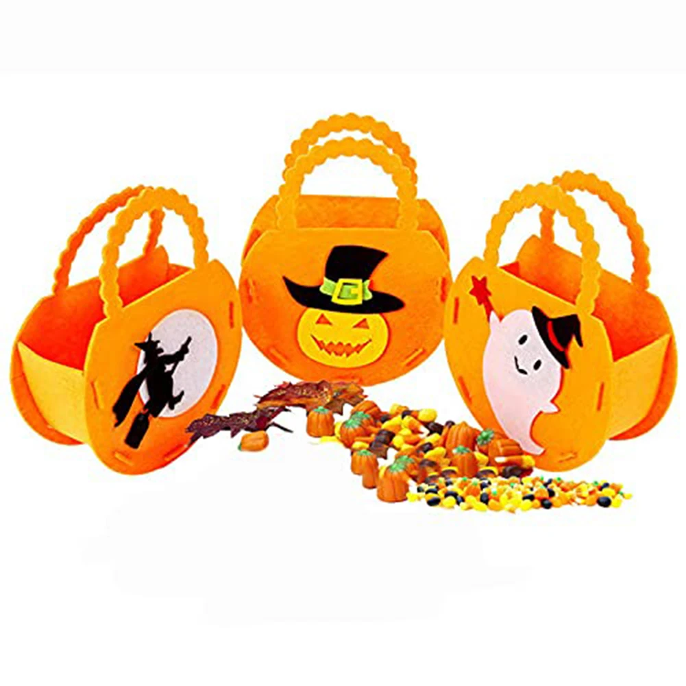 

3pcs Cartoon Cute Halloween Candy Bag Pumpkin Witch Ghost Snack Trick Box Gift Storage Pocket Children Bucket Pouch Home Party