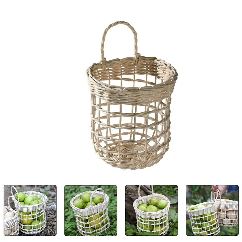 

1Pc Decorative Flower Basket Hanging Basket Kitchen Rattan Woven Basket (White)