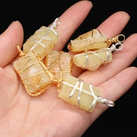hot selling natural semi precious stone topaz around copper wire irregular rectangular pendant making diy necklace bracelet gift