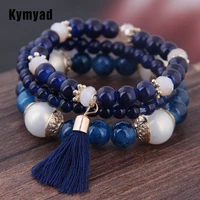 kymyad bohemian 3pcs set tassel charm pendant beads bracelets for women simulated pearl jewelry womens bracelet set boho