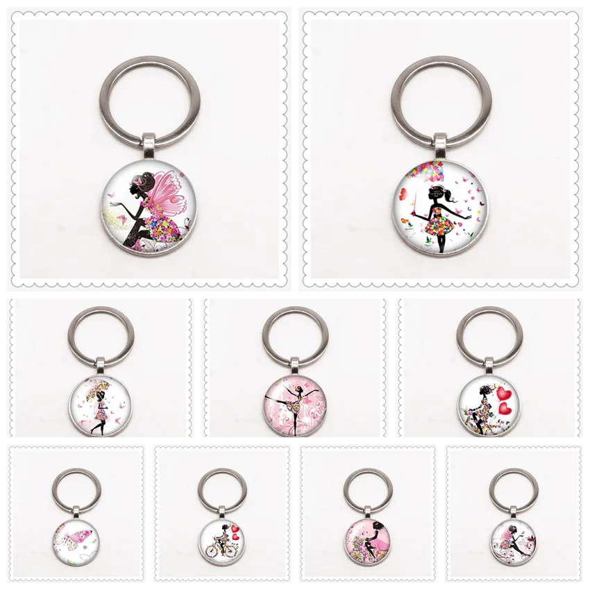 Брелок для ключей с изображением девушки манги 25 мм круглое выпуклое стекло